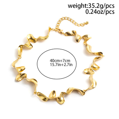 Gold Wavy Choker Necklace, Womens Arabian Sculptural Statement Jewelry