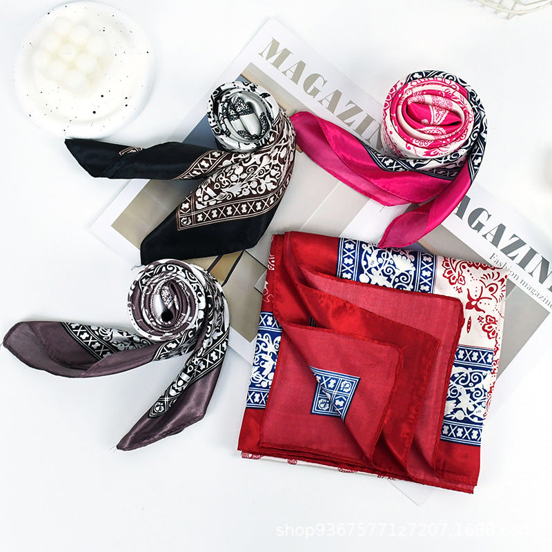 90x90cm Red Paisley Print Satin Hijab Scarf, Elegant Square Headscarf for Women, Saudi UAE Occasion Wear