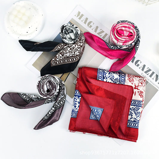 90x90cm Red Paisley Print Satin Hijab Scarf, Elegant Square Headscarf for Women, Saudi UAE Occasion Wear