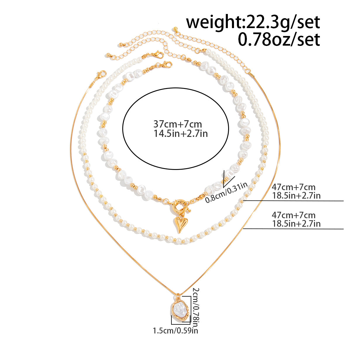 Gold Plated Layered Pearl Necklace for Women, Baroque Pearl Choker with Heart Pendant, Dainty Stackable Necklaces Set, Eid Gift for Her