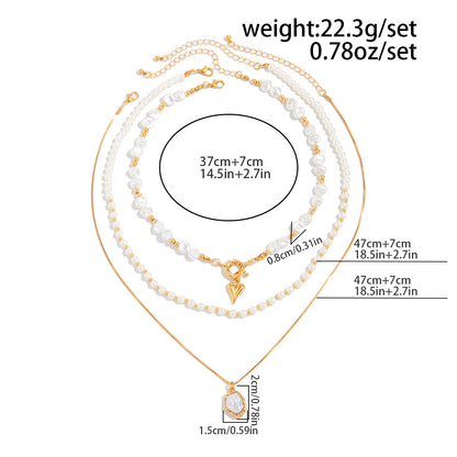 Gold Plated Layered Pearl Necklace for Women, Baroque Pearl Choker with Heart Pendant, Dainty Stackable Necklaces Set, Eid Gift for Her