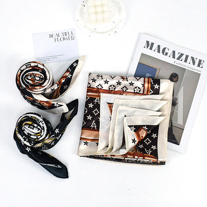 90x90cm Luxury Chain Print Satin Hijab Scarf, Elegant Square Headscarf for Women, Saudi UAE Daily & Party Wear