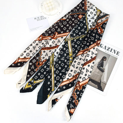 90x90cm Luxury Chain Print Satin Hijab Scarf, Elegant Square Headscarf for Women, Saudi UAE Daily & Party Wear