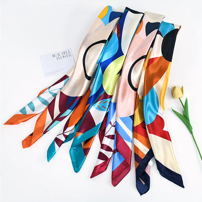 90x90cm Colorful Geometric Satin Hijab Scarf, Soft Square Headscarf for Women, Dubai Saudi Daily & Party Wear
