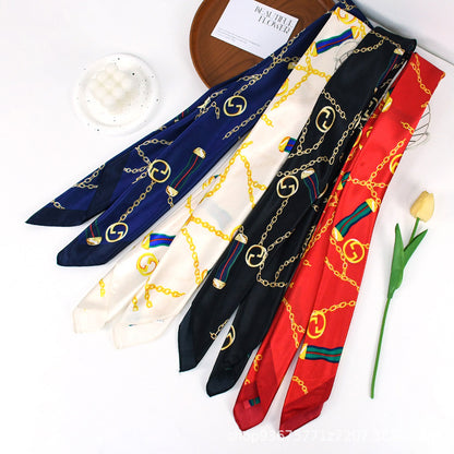 90x90cm Black Gold Chain Print Satin Hijab Scarf, Luxury Square Headscarf for Women, Saudi UAE Daily & Party Wear