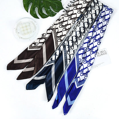 90x90cm Brown Monogram Satin Hijab Scarf, Luxury Square Headscarf for Women, Saudi UAE Daily & Eid Wear