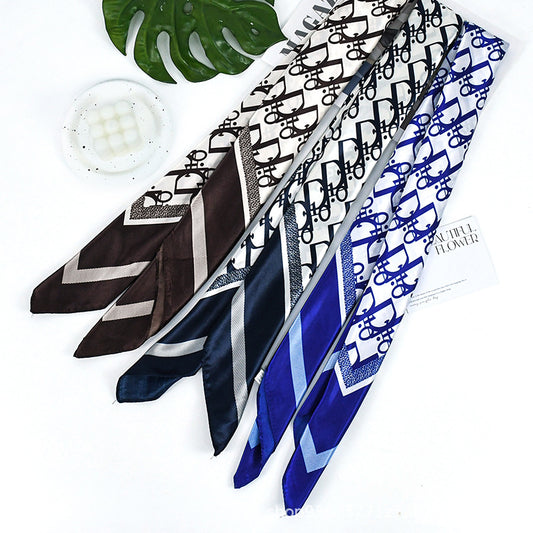 90x90cm Brown Monogram Satin Hijab Scarf, Luxury Square Headscarf for Women, Saudi UAE Daily & Eid Wear
