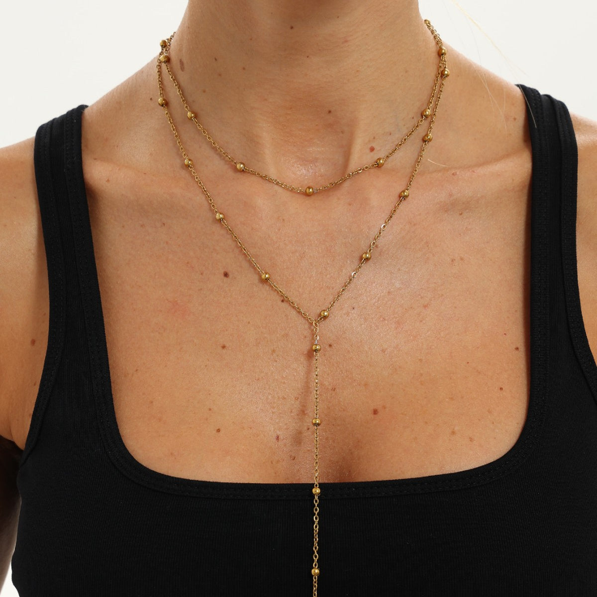 Gold Y-Shaped Lariat Necklace Set, Womens Arabian Beaded Tassel Chain