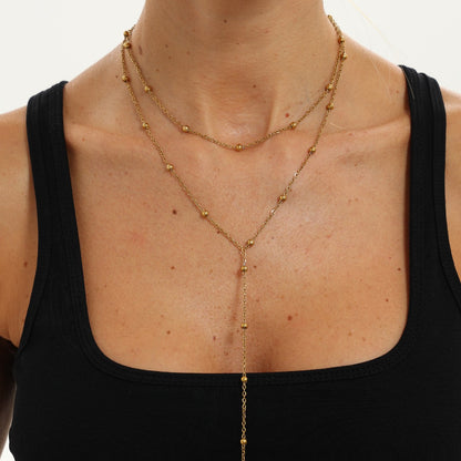 Gold Y-Shaped Lariat Necklace Set, Womens Arabian Beaded Tassel Chain