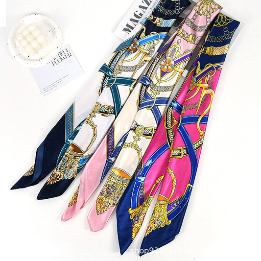 90x90cm Navy Chain Satin Hijab Scarf, Luxury Square Headscarf for Women, Saudi UAE Party & Daily Wear