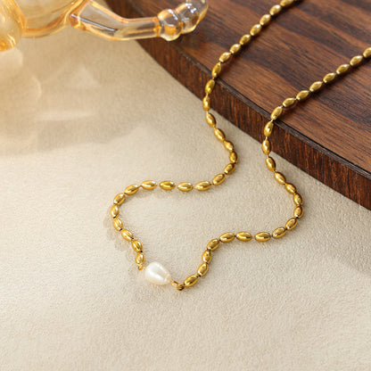 Gold Baroque Pearl Pendant Necklace, Womens Arabian Elegant Beaded Chain