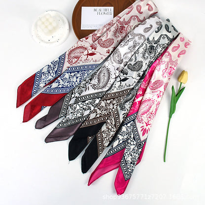 90x90cm Red Paisley Print Satin Hijab Scarf, Elegant Square Headscarf for Women, Saudi UAE Occasion Wear