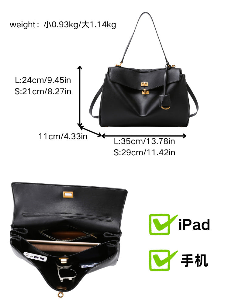 Women's Leather Tote Bag, Large Capacity Designer Shoulder Handbag with Gold Lock