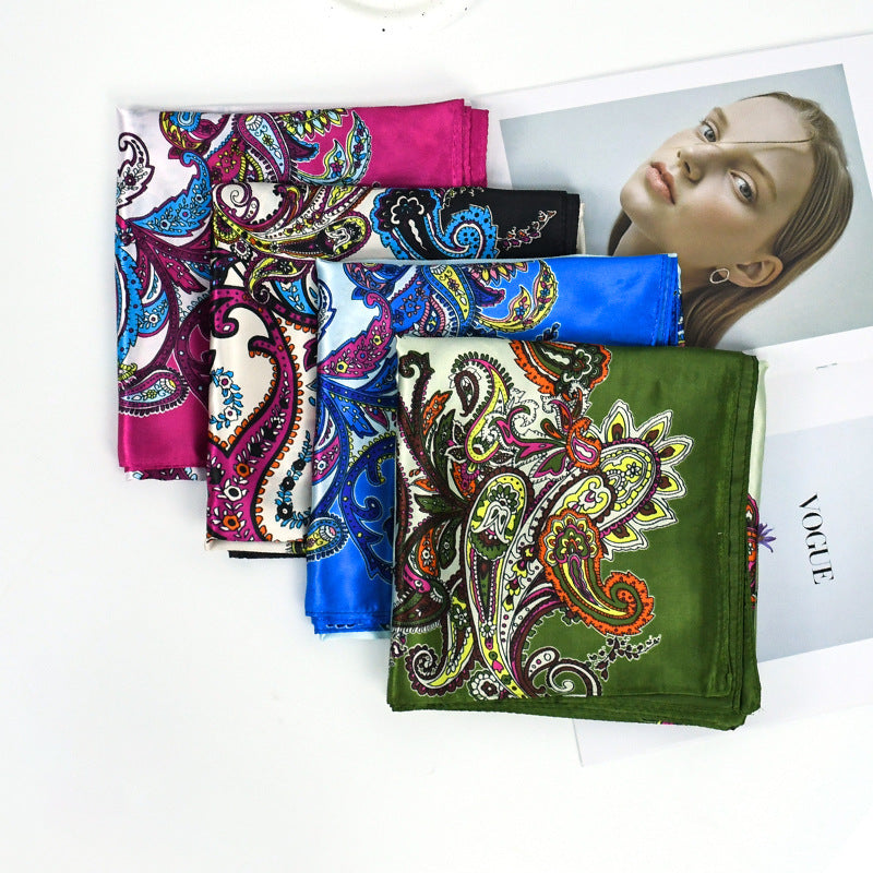 90x90cm Green Paisley Satin Hijab Scarf, Elegant Square Headscarf for Women, Saudi UAE Daily & Eid Wear