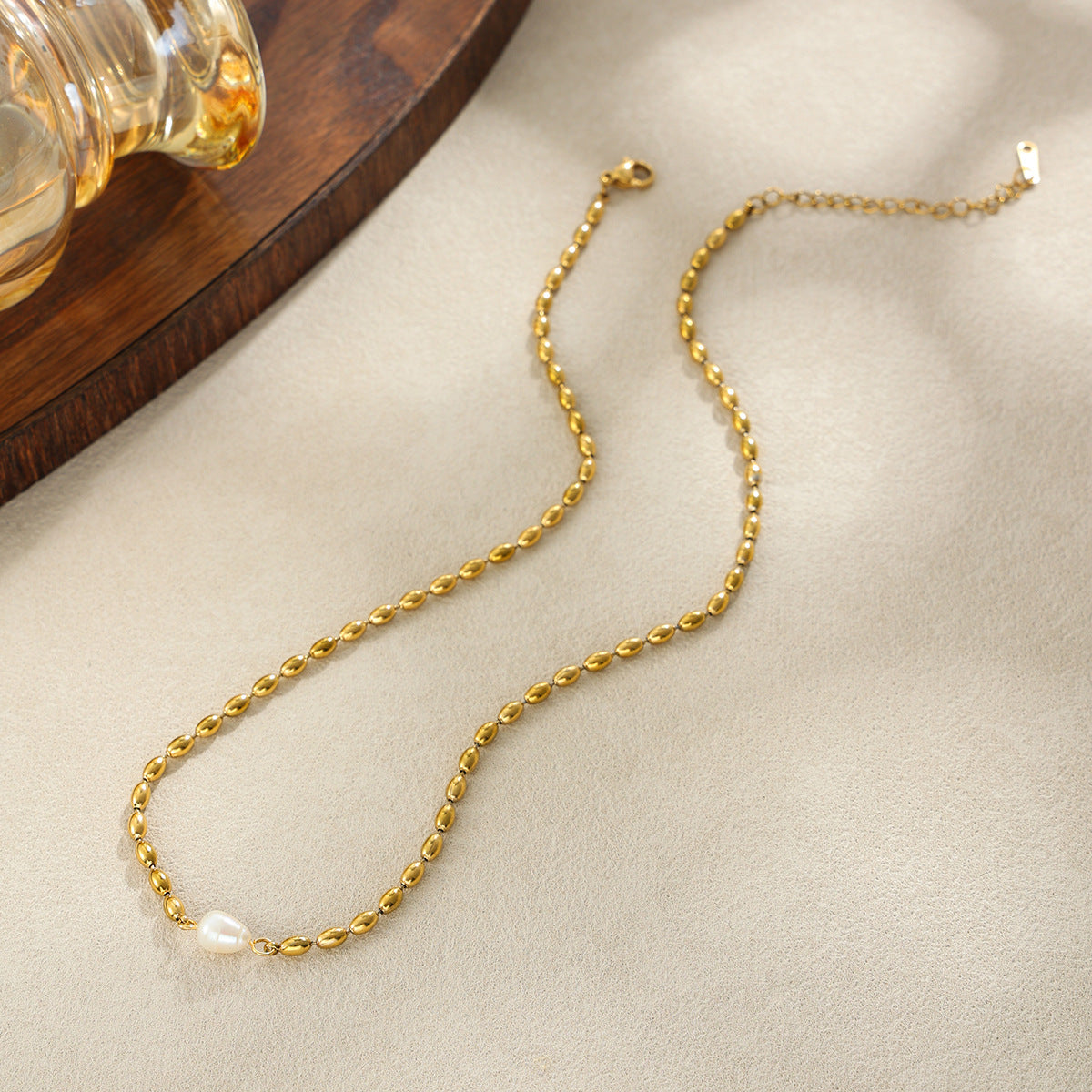 Gold Baroque Pearl Pendant Necklace, Womens Arabian Elegant Beaded Chain