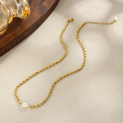Gold Baroque Pearl Pendant Necklace, Womens Arabian Elegant Beaded Chain