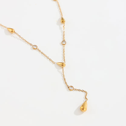 Gold Teardrop Y-Shaped Lariat Necklace, Women‘s Arabian CZ Dainty Chain