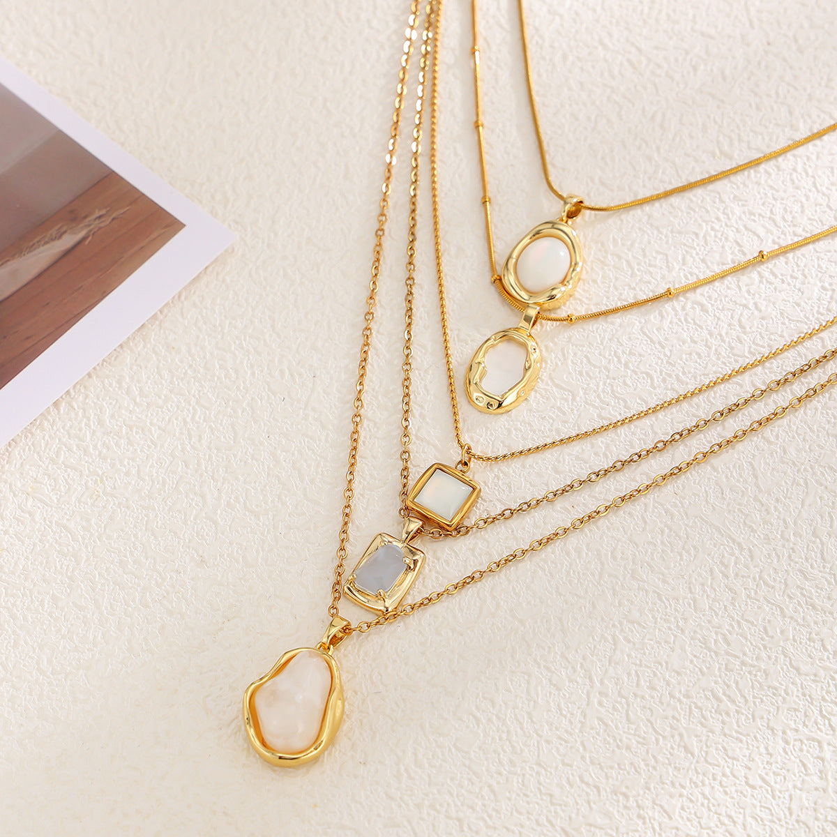 Gold Layered Mother of Pearl Necklace for Women, Irregular Organic Shape Pendant Necklace, Boho Natural Pearl Choker Set, Dainty Handmade Bohemian Jewelry