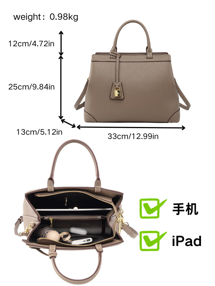 Black Vegan Leather Tote Bag, Womens Pebbled Work Handbag with Padlock