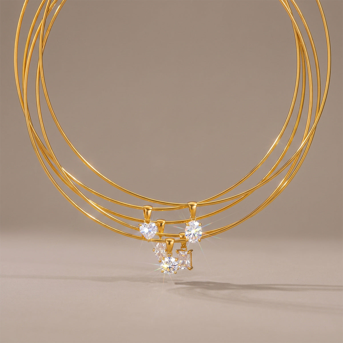 Gold Layered Diamond Choker Necklace for Women, Dainty Cubic Zirconia Pendant Necklace, Multi Strand CZ Collar Necklace, Elegant Bridal Wedding Jewelry Gift