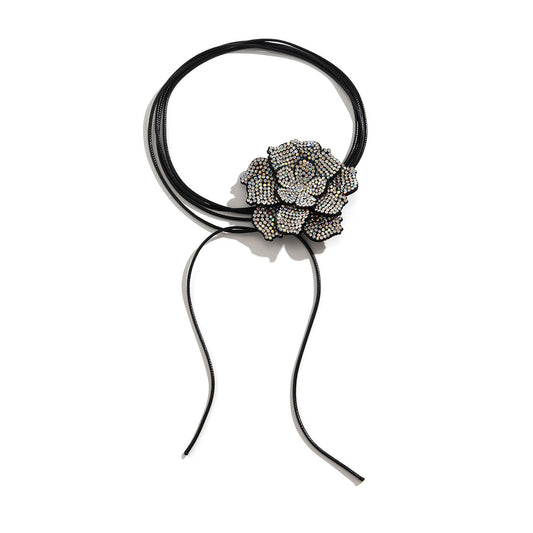 Rhinestone Flower Choker Necklace, Womens Arabian Crystal Statement