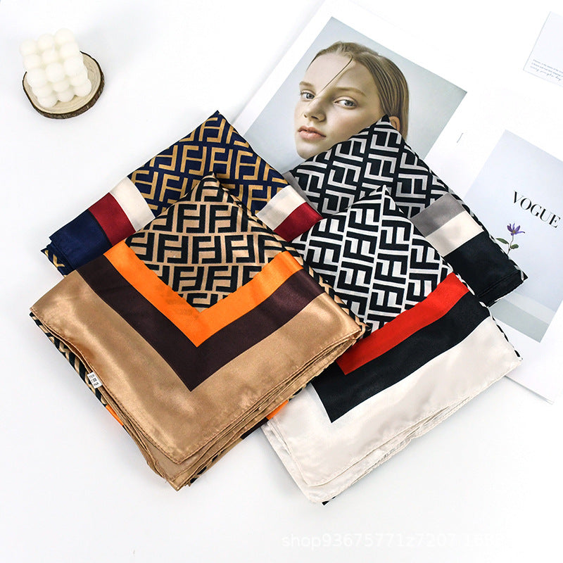 90x90cm Geometric Monogram Satin Hijab Scarf, Luxury Square Headscarf for Women, Saudi UAE Eid & Party Wear