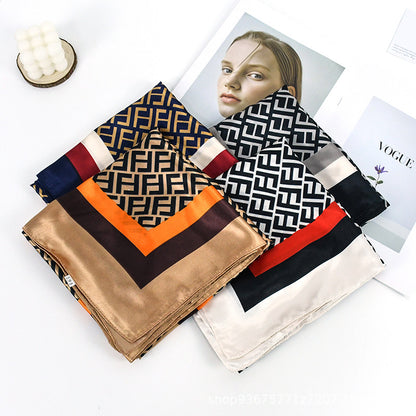 90x90cm Geometric Monogram Satin Hijab Scarf, Luxury Square Headscarf for Women, Saudi UAE Eid & Party Wear