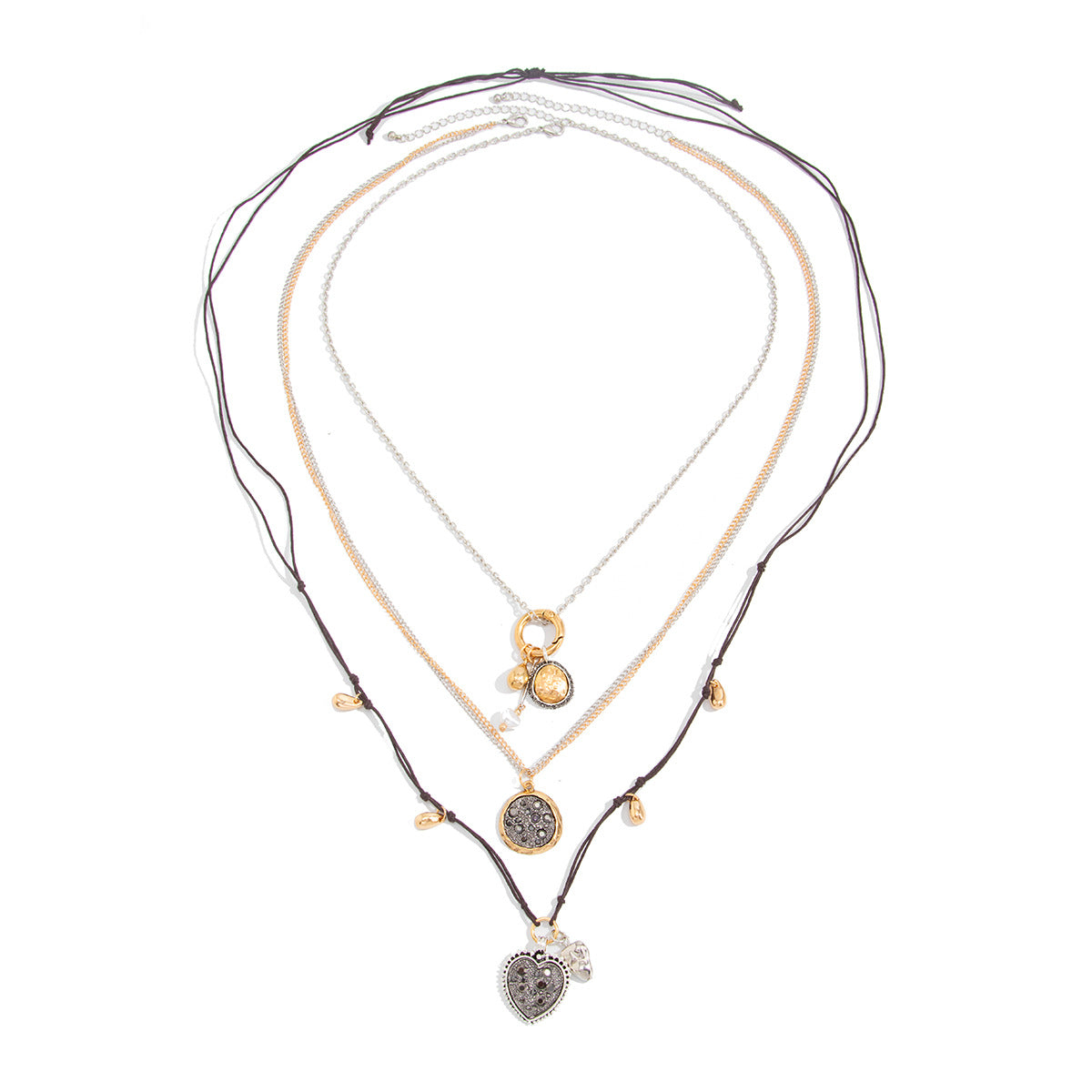 Gold Layered Heart Necklace Set, Womens Arabian Boho Pendant Jewelry