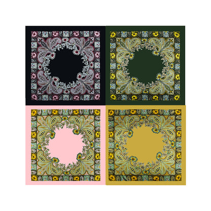 Golden Vintage Paisley Printed Polyester Satin Square Hijab, Ladies Multi-use Headscarf Shawl
