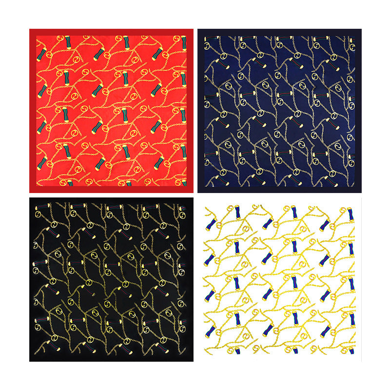 90x90cm Black Gold Chain Print Satin Hijab Scarf, Luxury Square Headscarf for Women, Saudi UAE Daily & Party Wear