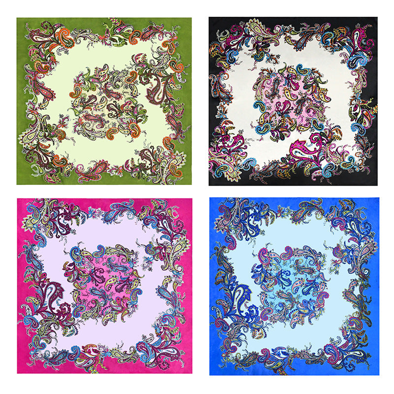 90x90cm Green Paisley Satin Hijab Scarf, Elegant Square Headscarf for Women, Saudi UAE Daily & Eid Wear