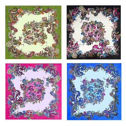 90x90cm Green Paisley Satin Hijab Scarf, Elegant Square Headscarf for Women, Saudi UAE Daily & Eid Wear