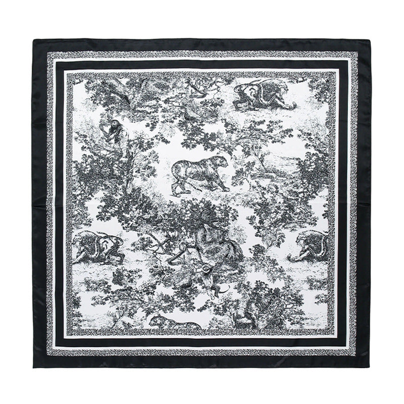 Retro Print Satin Hijab Scarf, Square Headscarf for Women, Saudi UAE Daily & Party Wear
