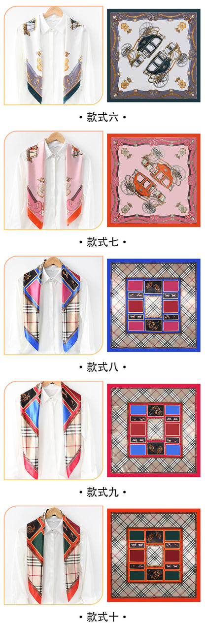 90x90cm Luxury Satin Hijab Scarf, Nautical Print Square Head Scarf for Women