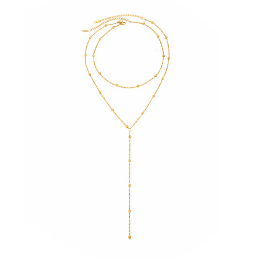 Gold Y-Shaped Lariat Necklace Set, Womens Arabian Beaded Tassel Chain