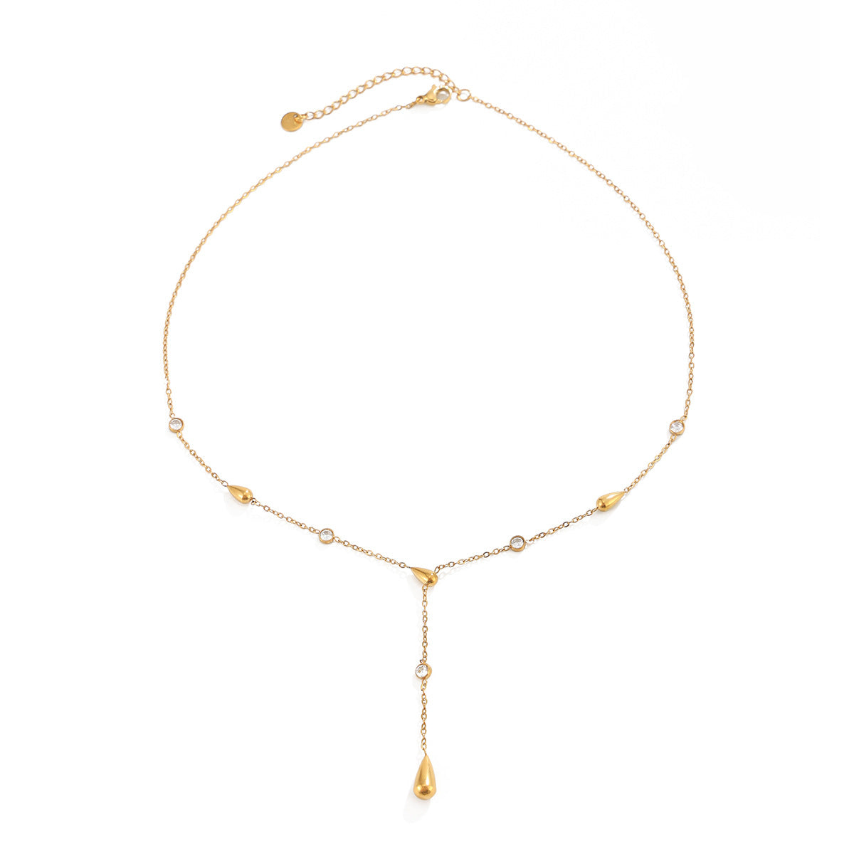 Gold Teardrop Y-Shaped Lariat Necklace, Women‘s Arabian CZ Dainty Chain