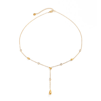 Gold Teardrop Y-Shaped Lariat Necklace, Women‘s Arabian CZ Dainty Chain