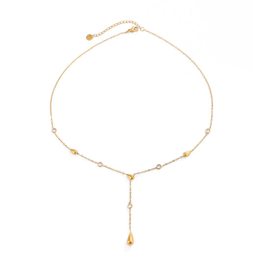 Gold Teardrop Y-Shaped Lariat Necklace, Women‘s Arabian CZ Dainty Chain