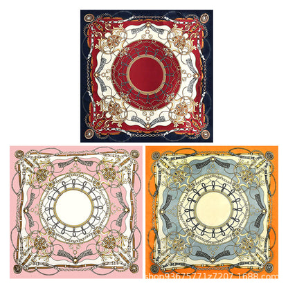 100% Polyester Satin Square Scarf for Women, Elegant Chain Buckle Print Head Wrap, Versatile Modest Hijab Shawl 90x90cm