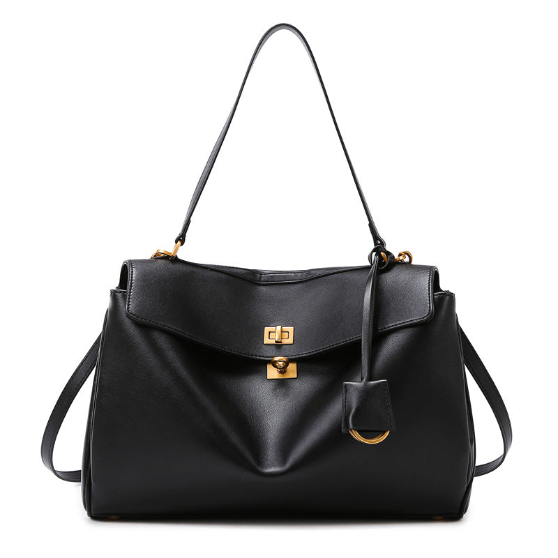Women's Leather Tote Bag, Large Capacity Designer Shoulder Handbag with Gold Lock
