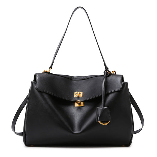 Women's Leather Tote Bag, Large Capacity Designer Shoulder Handbag with Gold Lock