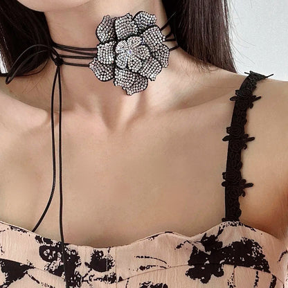 Rhinestone Flower Choker Necklace, Womens Arabian Crystal Statement