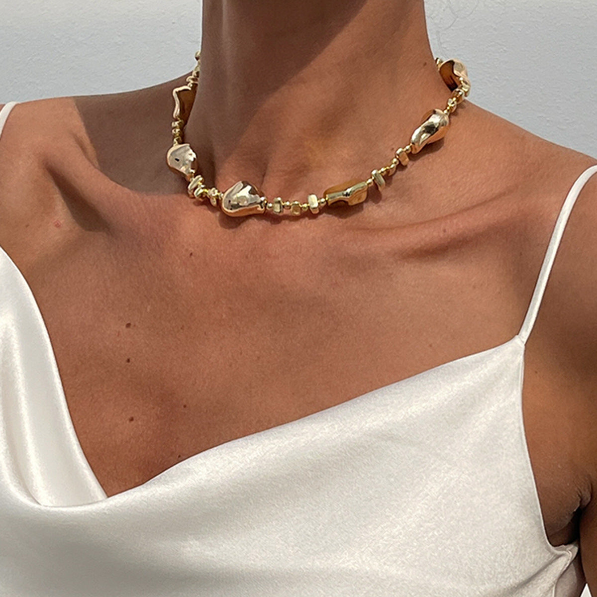 Silver Beaded Choker Necklace for Women, Irregular Baroque Pearl Choker with Star Cross Charm, Y2K Dainty Chain Tassel Necklace, Trendy Cool Girl Jewelry