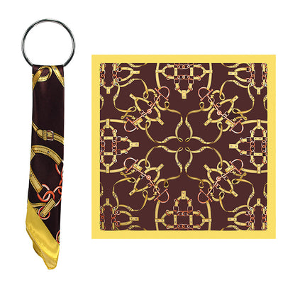 Polyester Satin Square Scarf for Women, Elegant Belt Chain Print Head Wrap, Versatile Modest Hijab Shawl