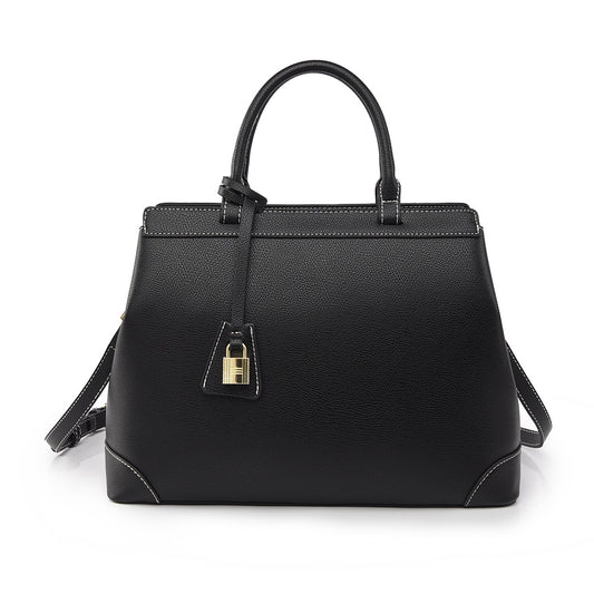 Black Vegan Leather Tote Bag, Womens Pebbled Work Handbag with Padlock