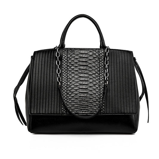 Brown Snake Print Vegan Leather Tote, Womens Flap Handbag with Chain