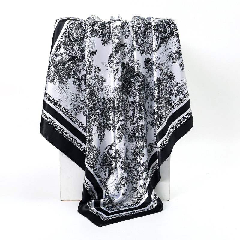 Retro Print Satin Hijab Scarf, Square Headscarf for Women, Saudi UAE Daily & Party Wear