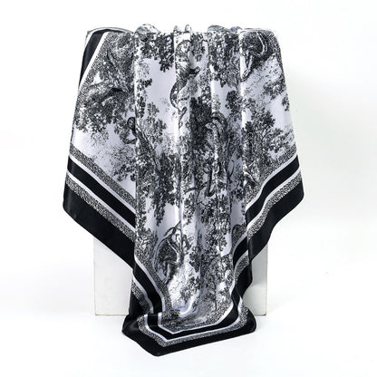 Retro Print Satin Hijab Scarf, Square Headscarf for Women, Saudi UAE Daily & Party Wear