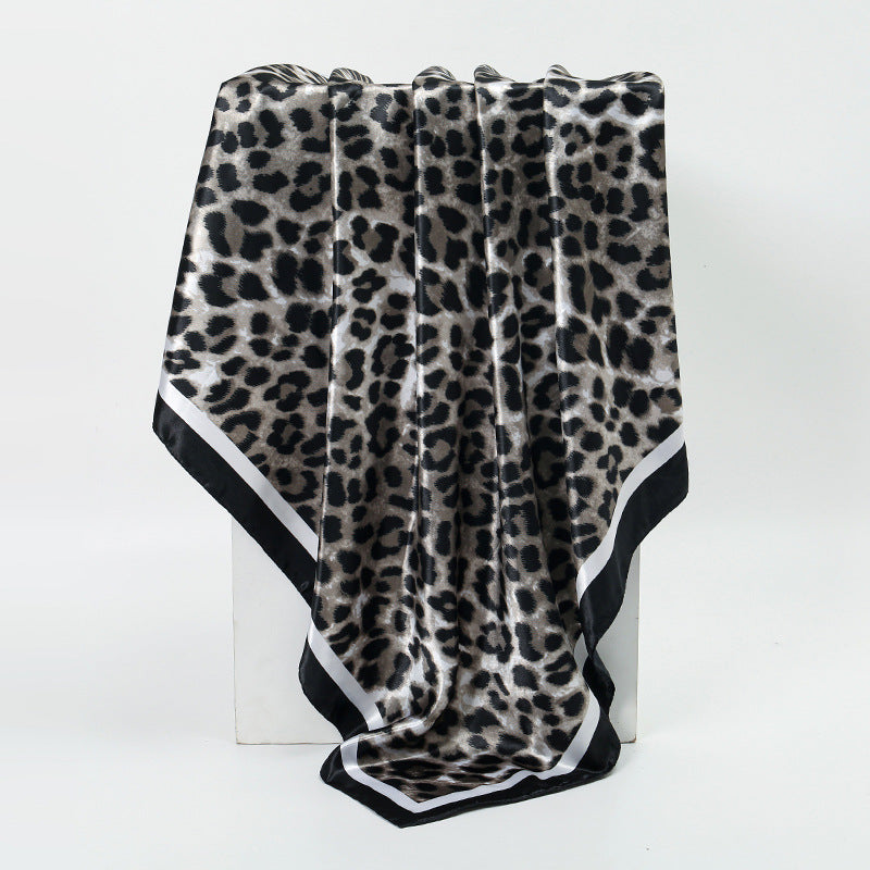 Leopard Print Satin Hijab Scarf, Trendy Square Headscarf for Women, Saudi UAE Daily & Party Wear