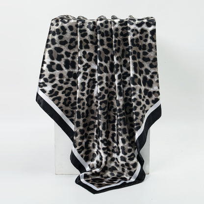 Leopard Print Satin Hijab Scarf, Trendy Square Headscarf for Women, Saudi UAE Daily & Party Wear